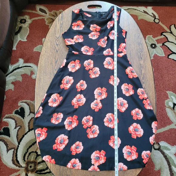Talbots Black Coral Red Poppy Print Drape Neck Sleeveless Dress Size Women's 2P - Picture 8 of 10
